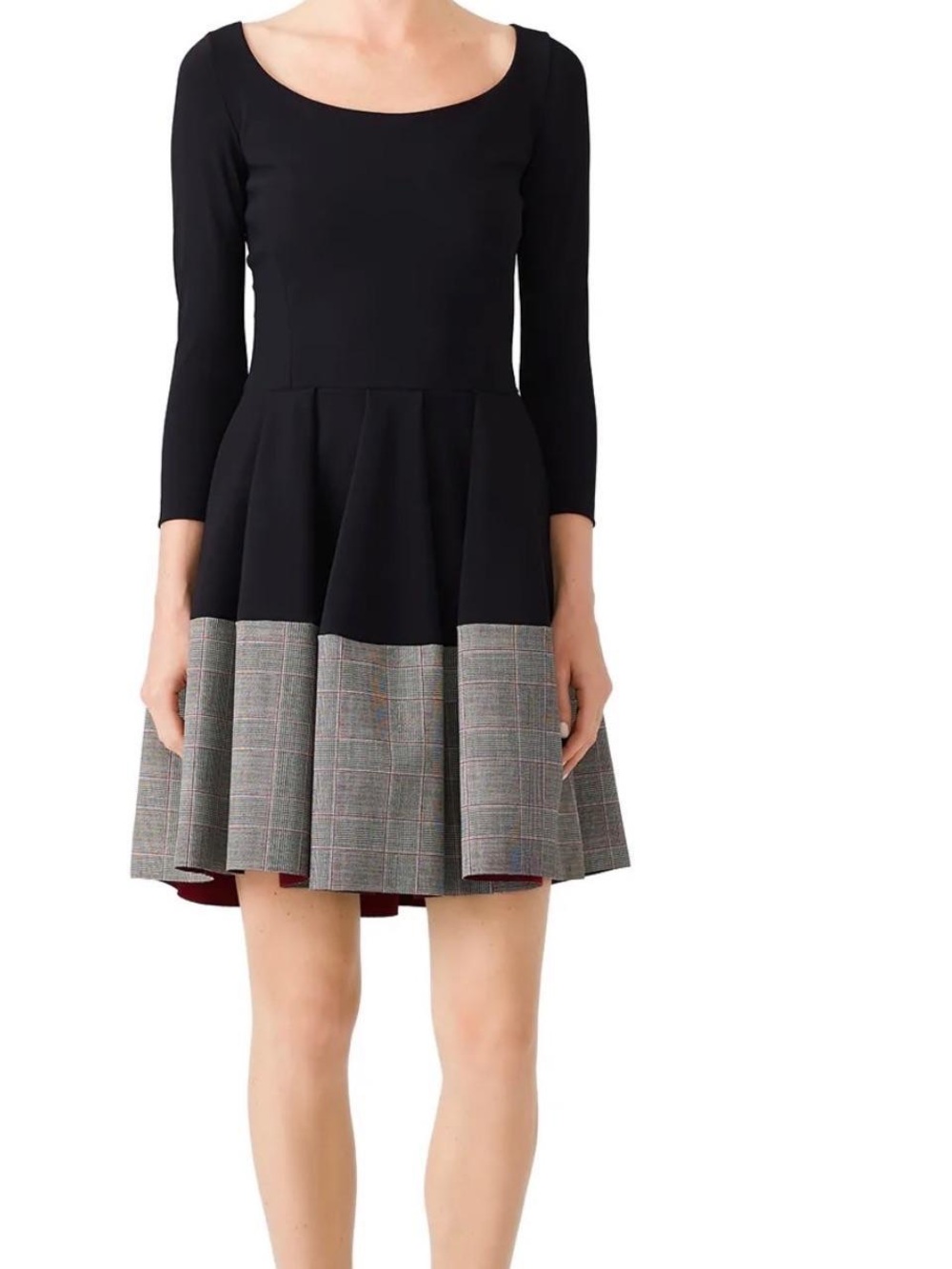 Chiara Boni La Petite Robe Women's Dress Black Fit-and-Flare Dress Plaid Hem